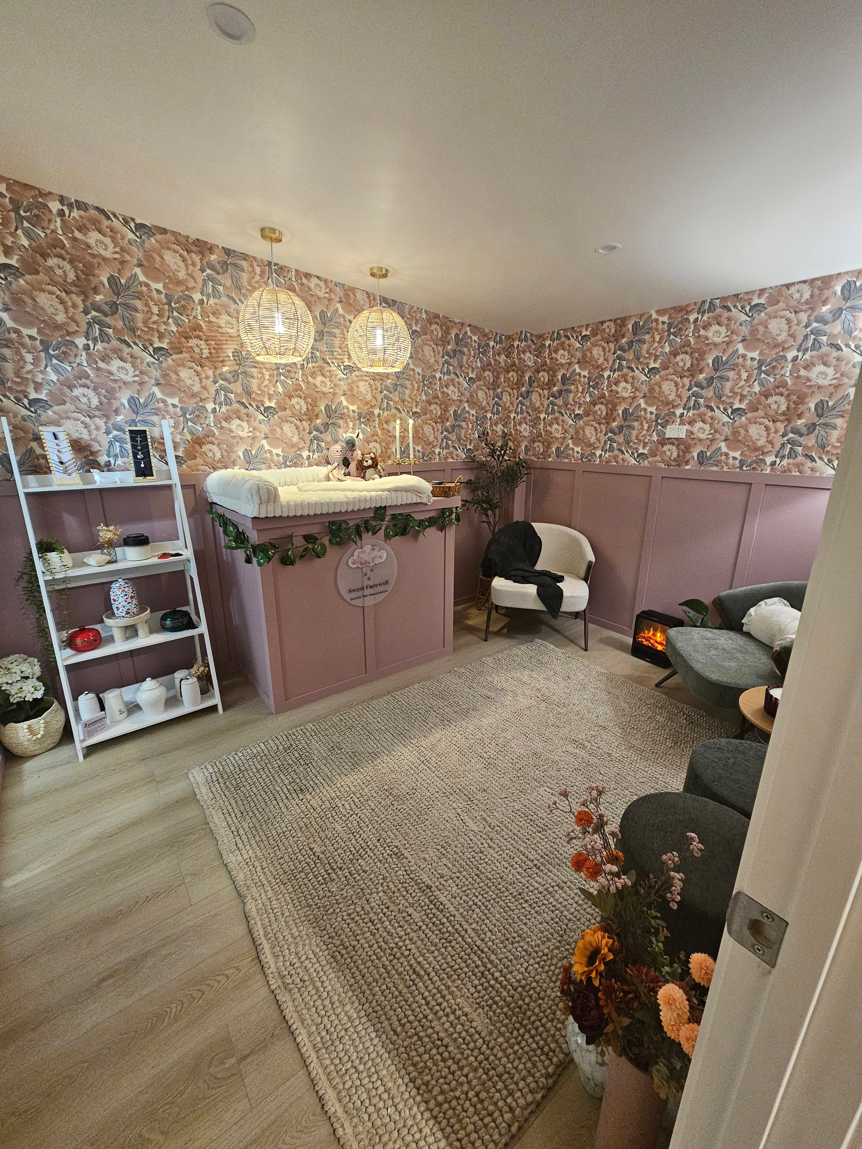 Comfortable seating and a gentle space for families in the FAREWELL Room