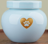 Light Blue Urn with Gold Paw Heart